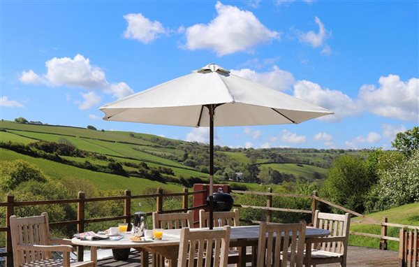 The Old Barn deck with far reaching Devon valley views